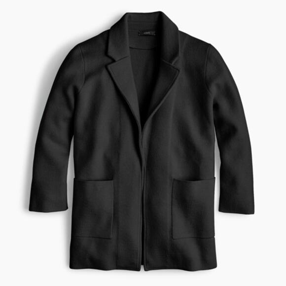 J Crew Sophie Open Front Sweater Blazer Black Heavy Merino Wool Longline Small - Picture 1 of 9